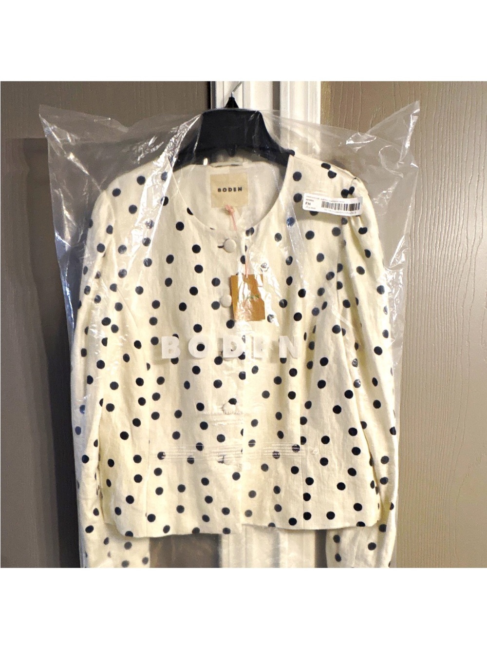 Boden Cream Blazer with Black Polka Dots